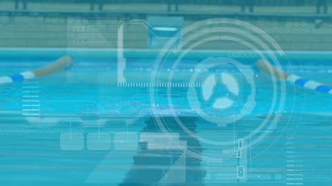 Futuristic Digital Interface with Pool Background