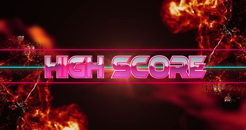 Retro High Score Graphic with Neon and Flames Background