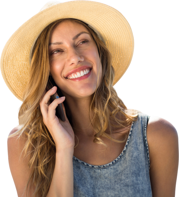 Smiling Woman in Straw Hat Communicating on Transparent Background - Download Free Stock Videos Pikwizard.com