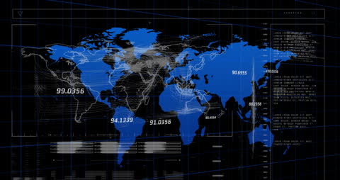Digital World Map with Data Animation for Global Networking
