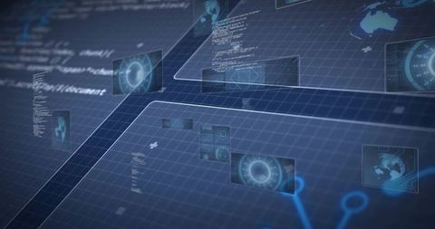 Futuristic digital interface displaying global data processing