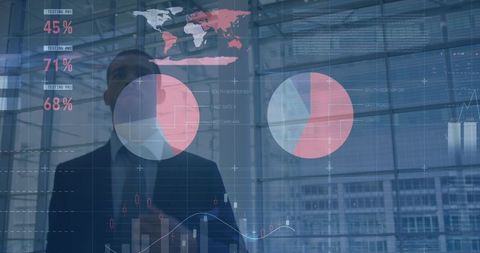 Businessman Analyzing Global Financial Data Dashboard