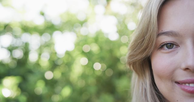 Close-up of Smiling Woman Outdoor with Greenery in Background - Download Free Stock Images Pikwizard.com