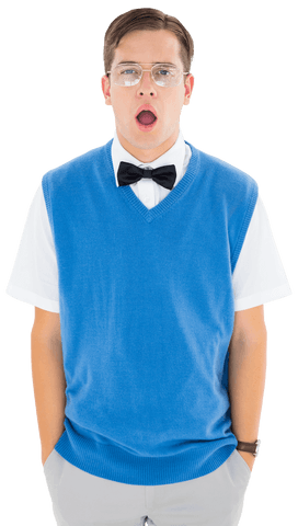 Shocked transparent hipster in formal bow tie attire
