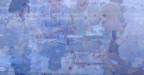 Digital Collaboration Overlaid with Interface Network at Office - Download Free Stock Images Pikwizard.com