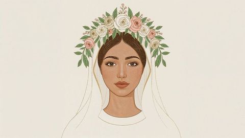 AI-Generated Bride with Rose Wreath Crown and Veil