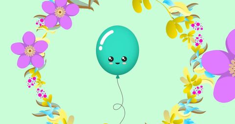Cute Teal Balloon with Floral Wreath Celebration Concept - Download Free Stock Images Pikwizard.com