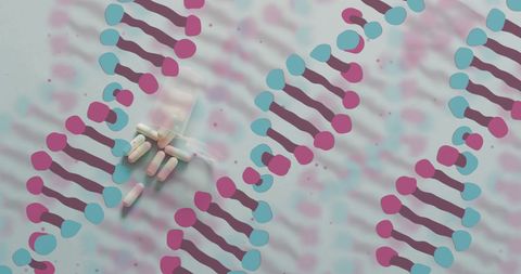 DNA Strands Overlaid on Pills Symbolizing Genetic Research