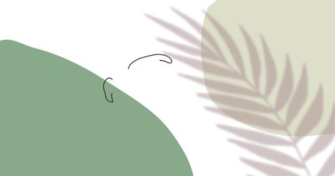 Minimalist face drawing with abstract green background and leaf