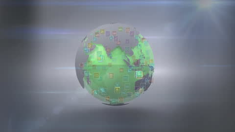 Holographic Digital World with Rotating Globe and Icons
