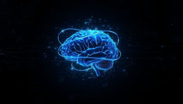 Futuristic 3D Brain Model with Binary Code in Cyberspace