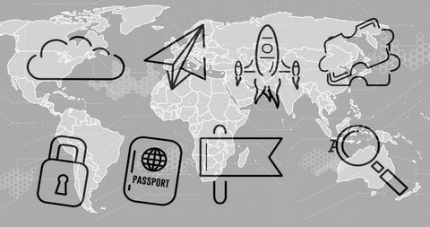 Business Icons Overlay World Map for Global Communication - Download Free Stock Images Pikwizard.com