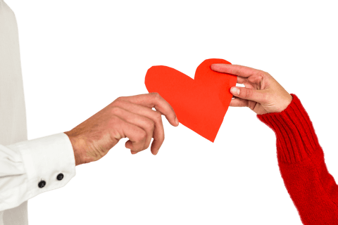 Transparent Hands Exchanging Red Heart Paper Symbol Love