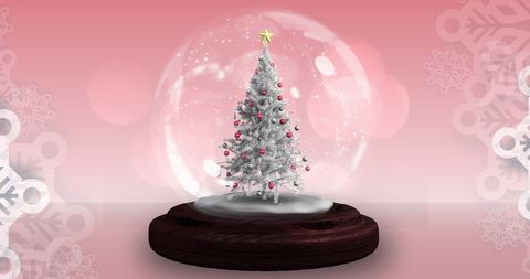 Snow Globe with Christmas Tree on Pink Background