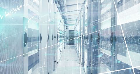 digital data processing in computer server room with algorithmic overlay - Download Free Stock Images Pikwizard.com