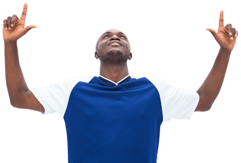 Transparent Cheerful Football Player Pointing Upward