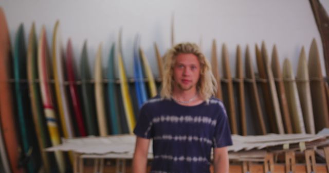 Young Blonde Man in Surfboard Shop - Download Free Stock Images Pikwizard.com