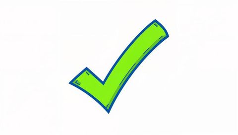 Tilted Bright Lime Green Check Mark with Blue Outline Minimalist Tick Icon