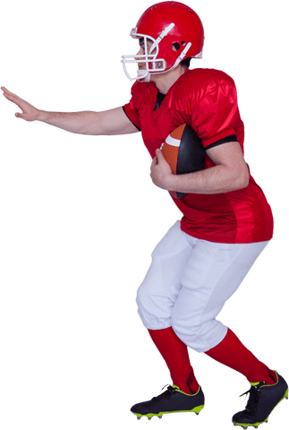 American football player running with ball in transparent background