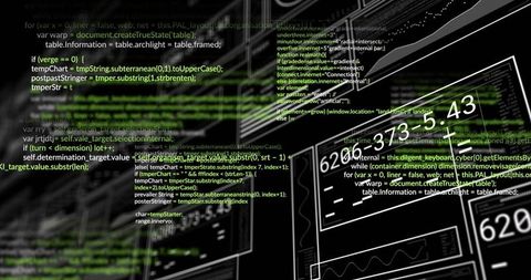 Neon Cyber Code Overlay on Dark UI Wireframes with Dashboard Readouts and Glitch Lines