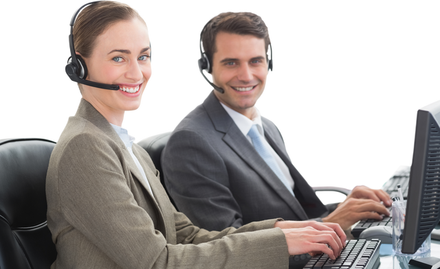 Transparent Professionals Assisting Customer Service On Computers - Download Free Stock Videos Pikwizard.com