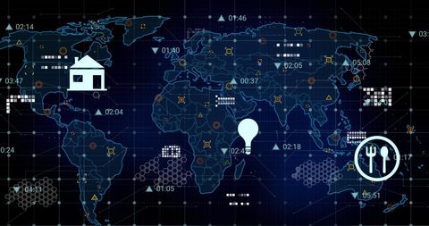 Digital Network Interface Map with Global Connectivity Icons - Download Free Stock Images Pikwizard.com