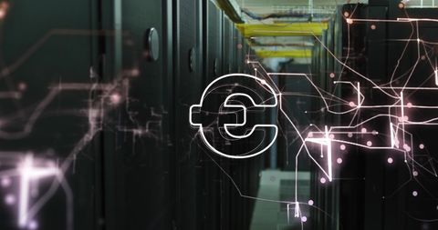 Euro Symbol with Digital Connections Over Computer Servers - Download Free Stock Images Pikwizard.com