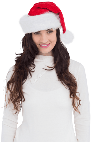 Beautiful Woman in Santa Hat Transparent Background