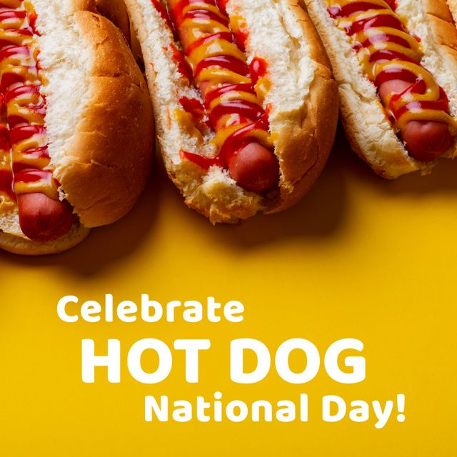 Celebrate Hot Dog National Day with Savory Hot Dogs over Yellow Background - Download Free Stock Templates Pikwizard.com