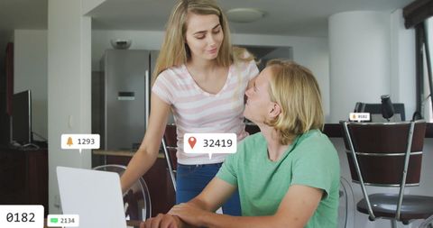 Couple Embracing With Social Media Icons Overlay