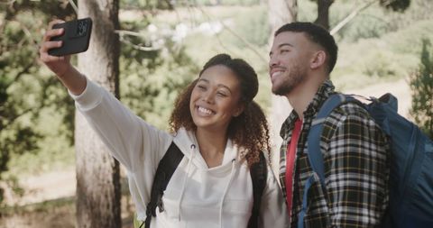 Happy Couple Taking Selfie on Hiking Adventure in Nature - Download Free Stock Images Pikwizard.com