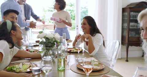 Friends Enjoying Lively Lunch Gathering at Home