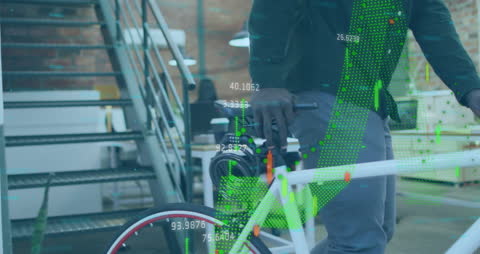 Tech Overlay of Financial Data on Man with Bicycle