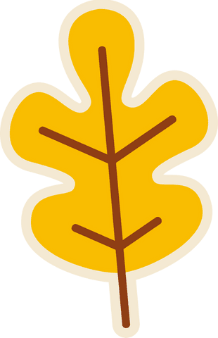 Minimalist yellow oak leaf illustration on transparent background