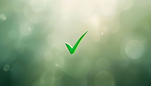 Floating green check mark on soft-focus bokeh background