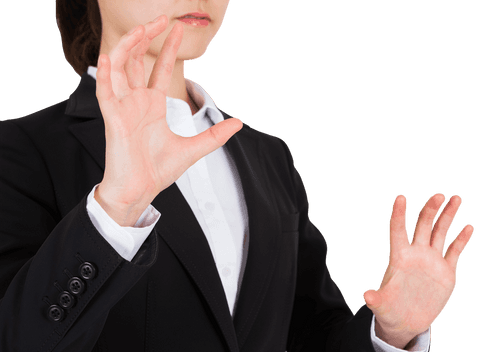 Asian Businesswoman Raising Hands on Transparent Background