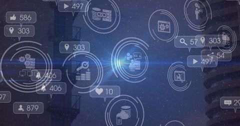 digital social media interface overlaying night cityscape - Download Free Stock Images Pikwizard.com