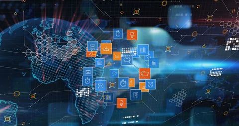 Global Digital Network with Data Icons and Abstract Technology Interface - Download Free Stock Images Pikwizard.com