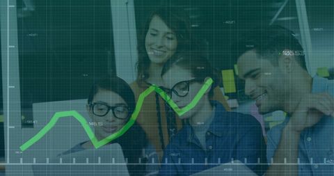 Business Team Analyzing Financial Data with Overlay Graph
