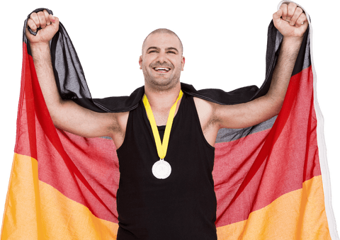 happy man celebrating victory with german flag and medal - Download Free Stock Videos Pikwizard.com