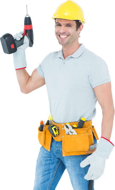 Transparent Construction Worker Smiling While Holding Cordless Drill - Download Free Stock Videos Pikwizard.com