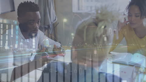 Diverse Team Analyzing Data with Urban Overlay