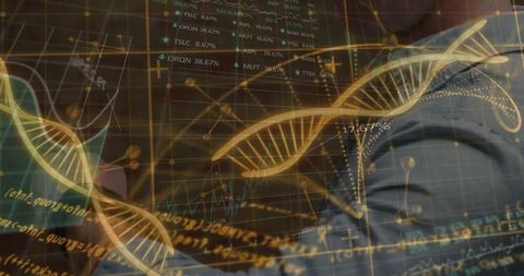 Analysts Studying Holographic DNA Helix in High-Tech Lab