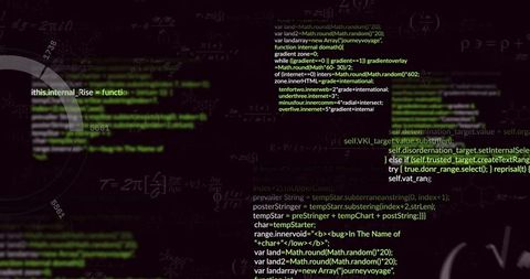 Javascript code with mathematical overlay on computer screen