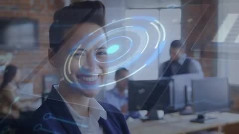 Businesswoman Accessing Secure System with Holographic Interface