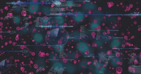 Cyber threat map showing dense skull node clusters and network hud visualization