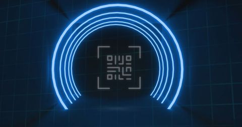 Futuristic QR Code Under Neon Arches With Grid - Download Free Stock Images Pikwizard.com