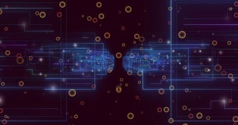 Abstract Dual Circuit Clusters with Neon Lines in Digital Space