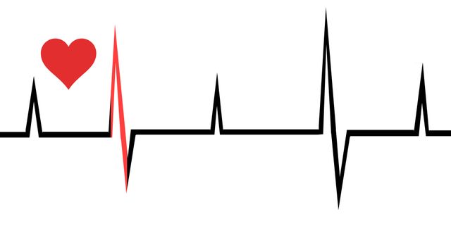 Illustration of pulse trace with red heart shape on white background, copy space. World heart day, vector, raise awareness, prevent and control cvd, encourage heart-healthy living, healthcare.