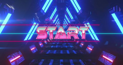 Neon blue tunnel with start text for gaming interface